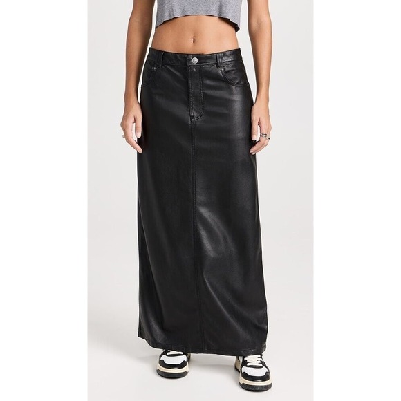 NWT Free People Faux Leather City Slicker Vegan Maxi Skirt Womens Black Size 8 - Picture 1 of 8